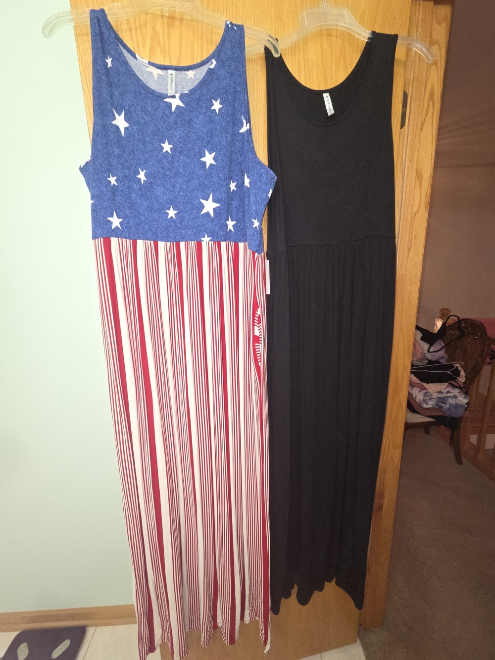 Piphany Sleeveless Star & Stripe Maxi Dress in Blue, Red, White